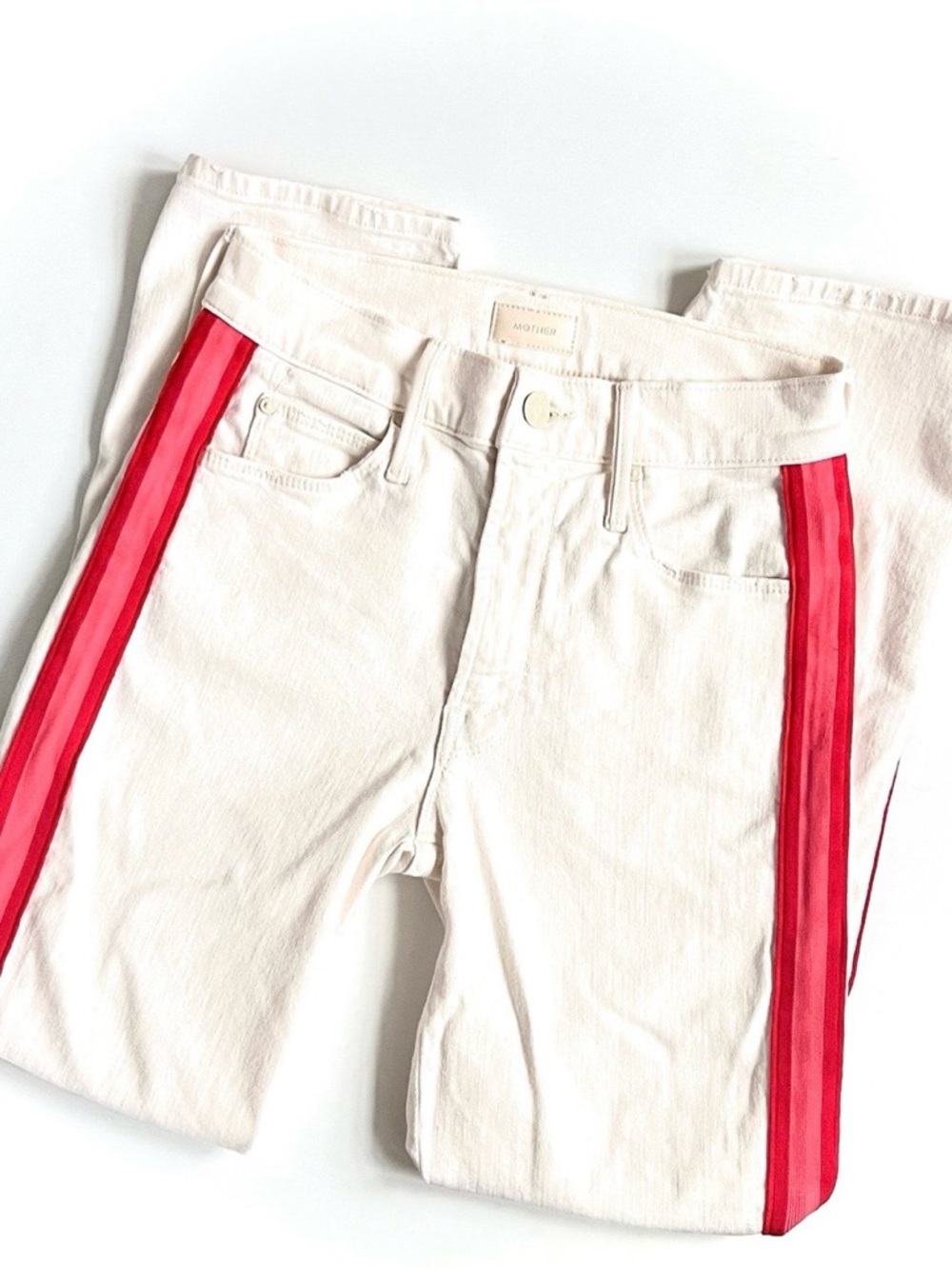 MOTHER Women’s Mid Rise Dazzler Crop Denim Jeans — Whipping The Cream Pink Racer
